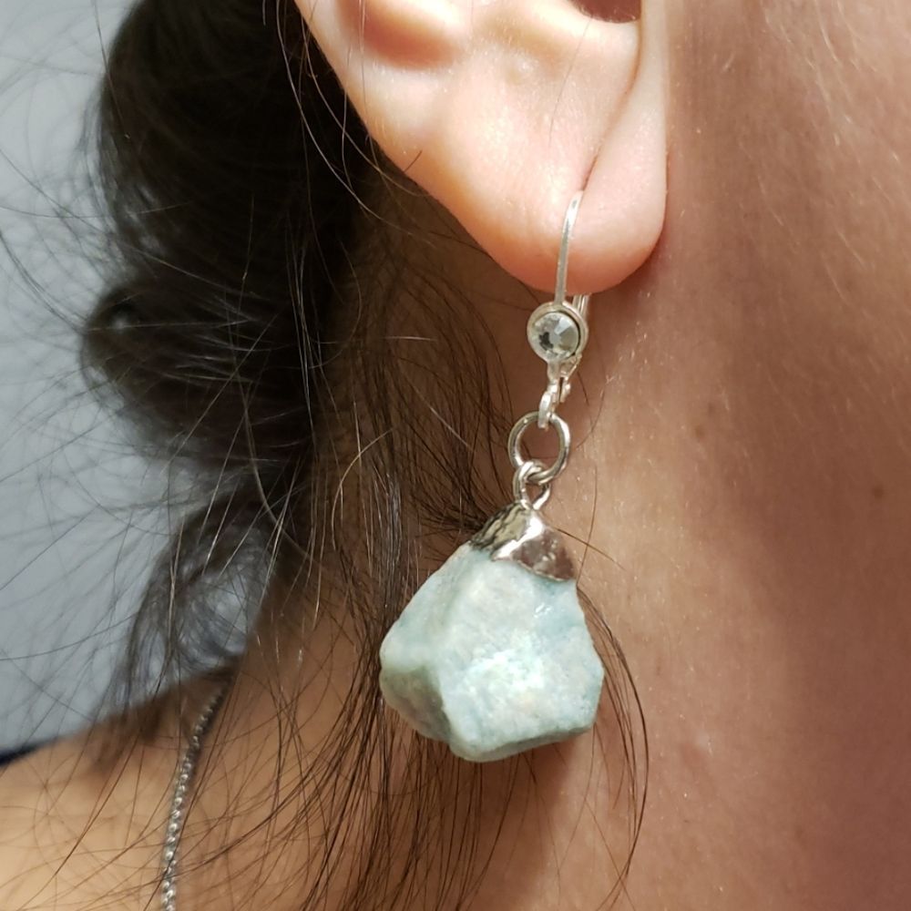 Natural Raw Amazonite Silver Plated Earrings